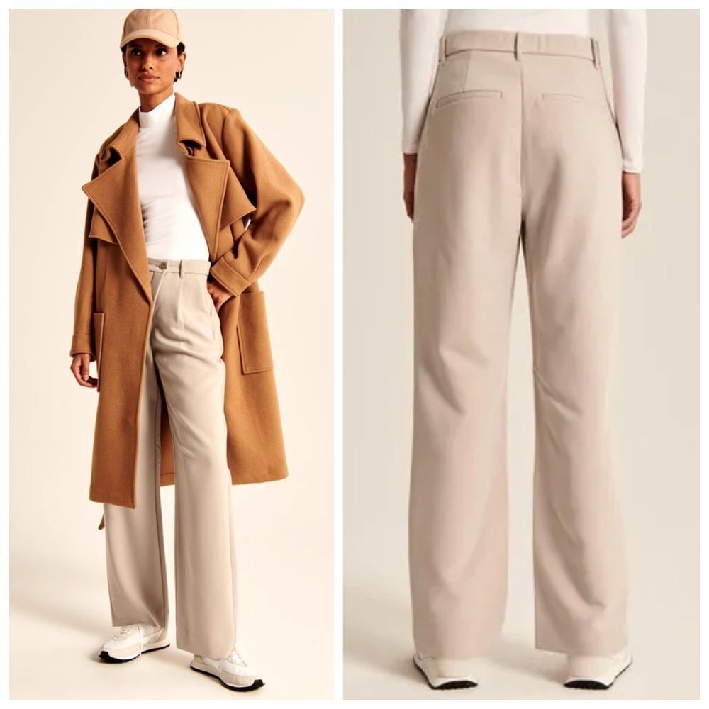 Abercrombie Tailored Crossover Relaxed Straight Pant Trousers in Taupe Sz 10/30